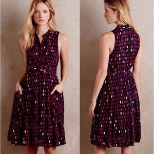 NWT‎ Anthropologie 11.1. Tylho Navy Red White Abstract Print Sleeveless Dress XS